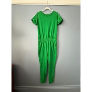 New York & Company Women's Jersey Green Jumpsuit Short Sleeve Jogger Size Small